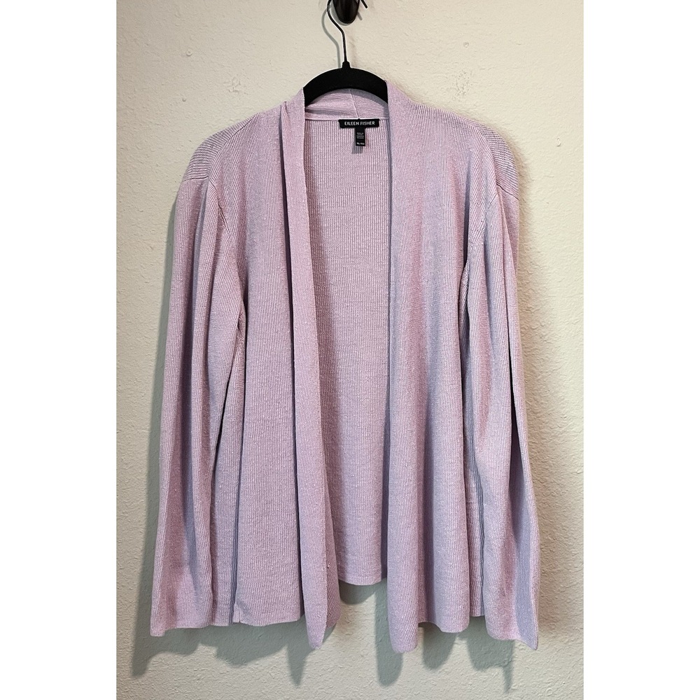 Eileen Fisher Cardigan Sweater Womens XL Lavender Purple Linen Open Layering